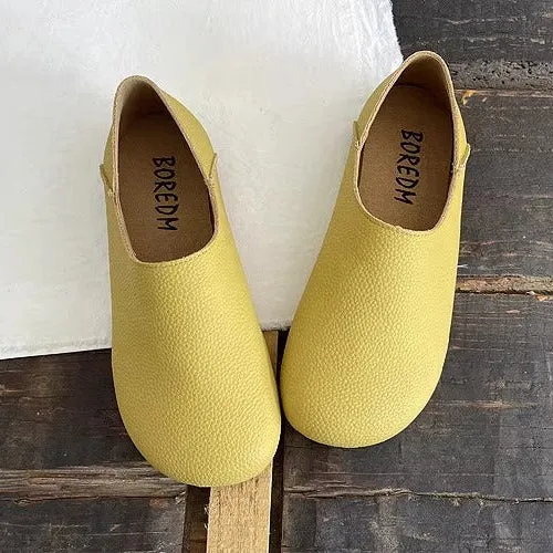 Women's Wide Round Toe High-vamp Comfort Slip-On Flats