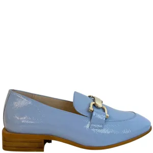 Wonders Pale Blue Patent Leather Slip On Loafers