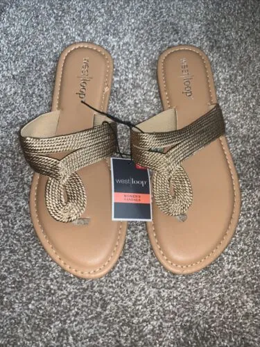 Woven Gold Thong Sandals