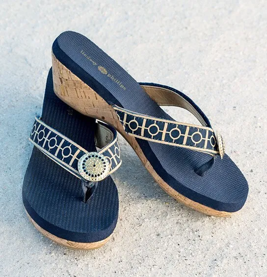 Yoga Lynne navy wedge flip flops