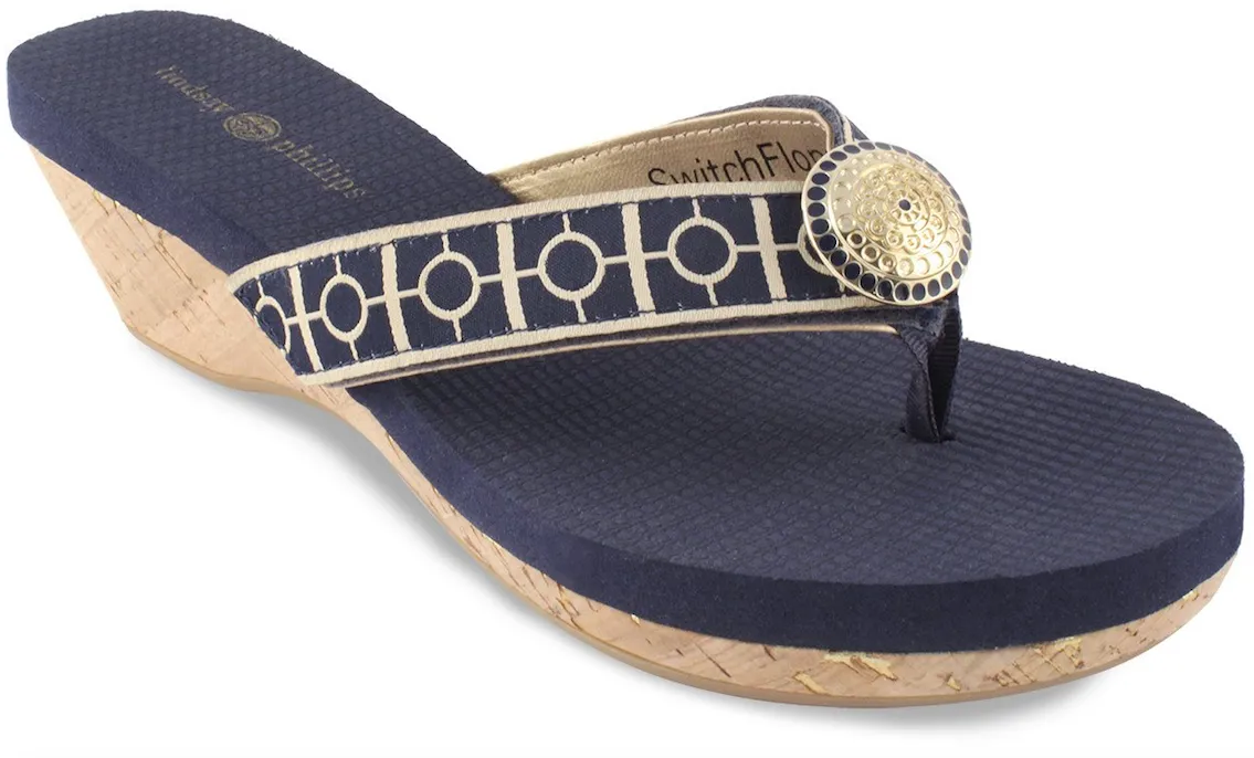 Yoga Lynne navy wedge flip flops