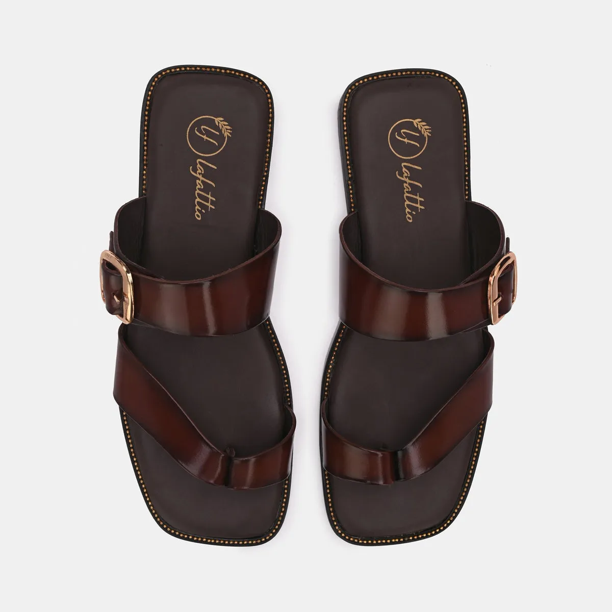 Zorah Brown Buckled Leather Slippers