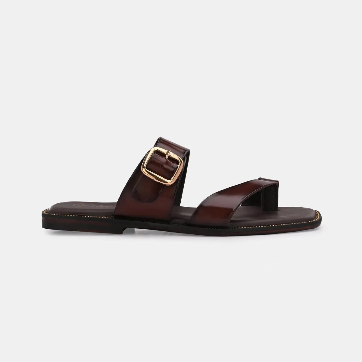 Zorah Brown Buckled Leather Slippers