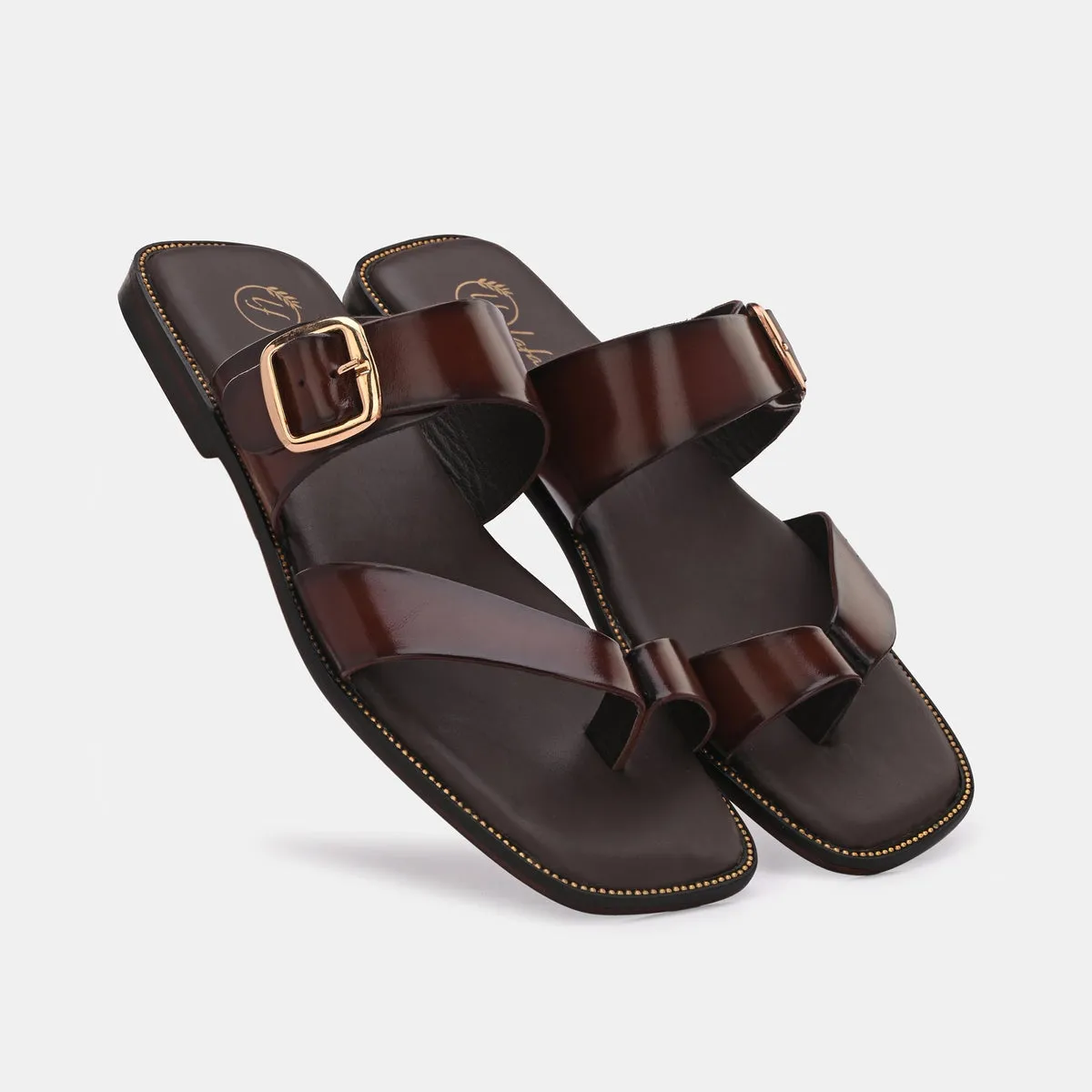 Zorah Brown Buckled Leather Slippers